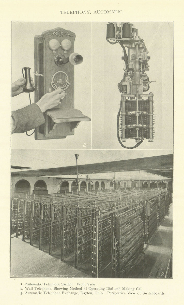 AUTOMATIC TELEPHONY Telephone Switch. Exchange, Dayton, Ohio 1907 old print